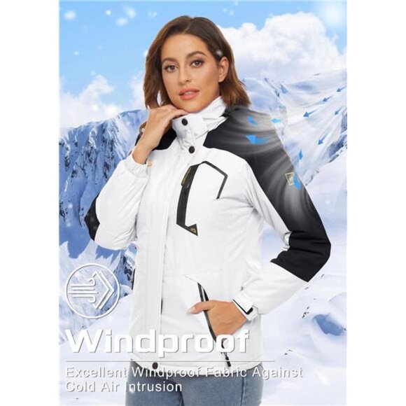 Waterproof Ski Jacket Hooded Fleece Lined Warm Winter Jacket Snow Coat - Picture 9 of 14